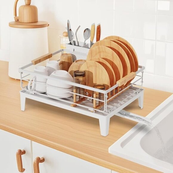 New Dish Drying Rack for Kitchen Counter Decor with Drainboard Auto-Drain - Picture 1 of 8